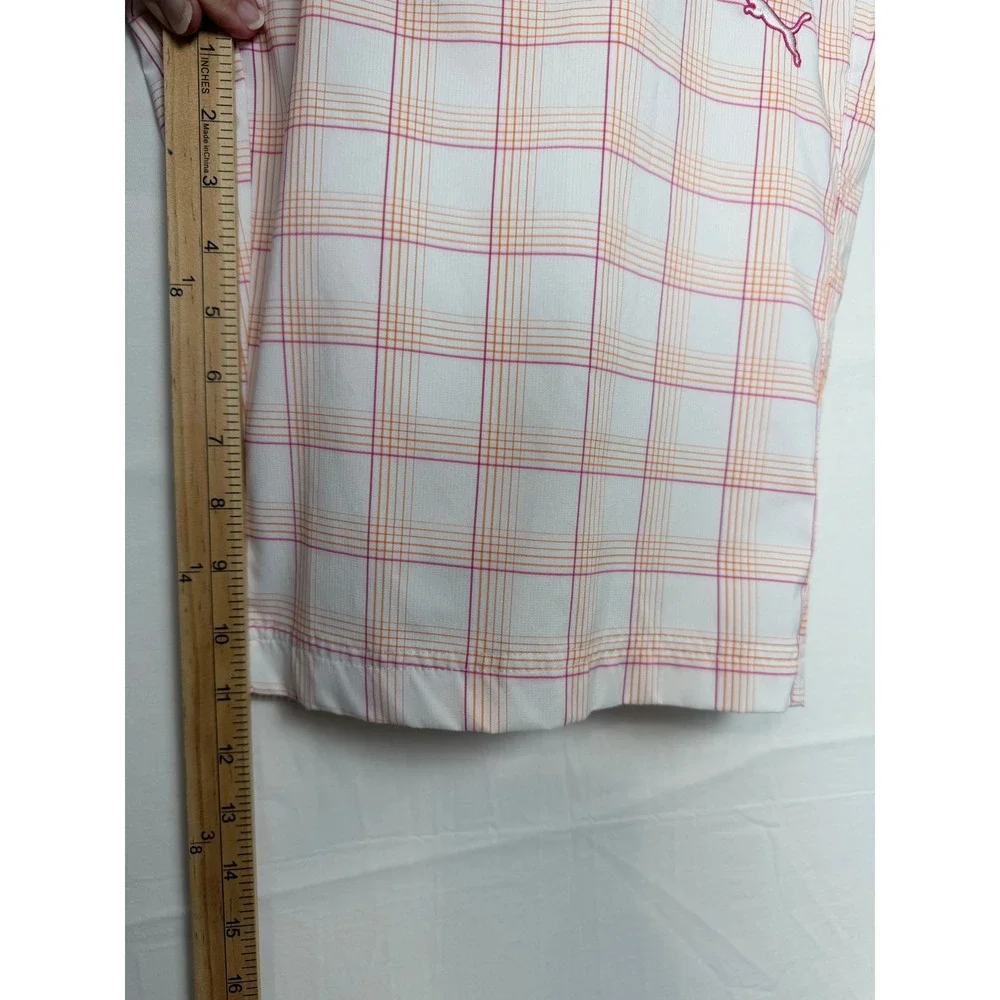 Puma Men's Golf Shorts‎ White Orange Pink Plaid Sport Lifestyle Lightweight 32
